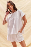 Winter White Cotton Short Sleeve Top & Shorts Lounge Set