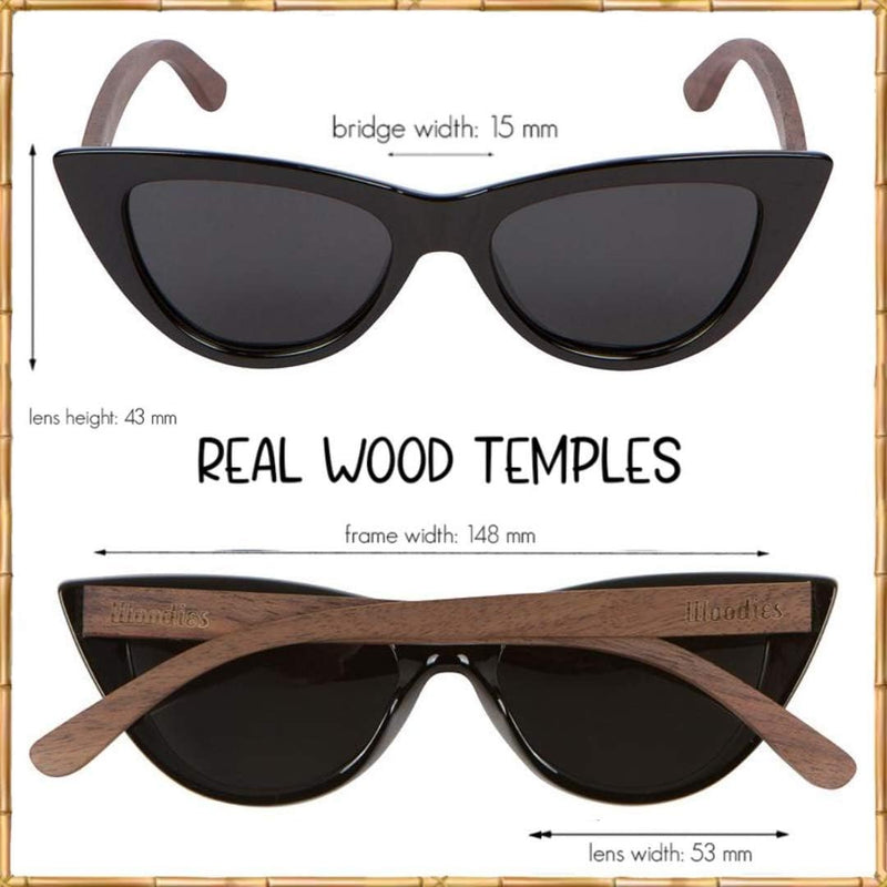 Woodies Cat Eye Black Sunglasses with Polarized Lenses