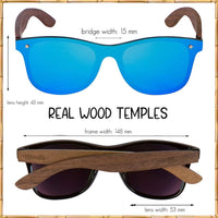 Woodies Oversize Flat Lens Mirrored Walnut Wood Polarized Sunglasses