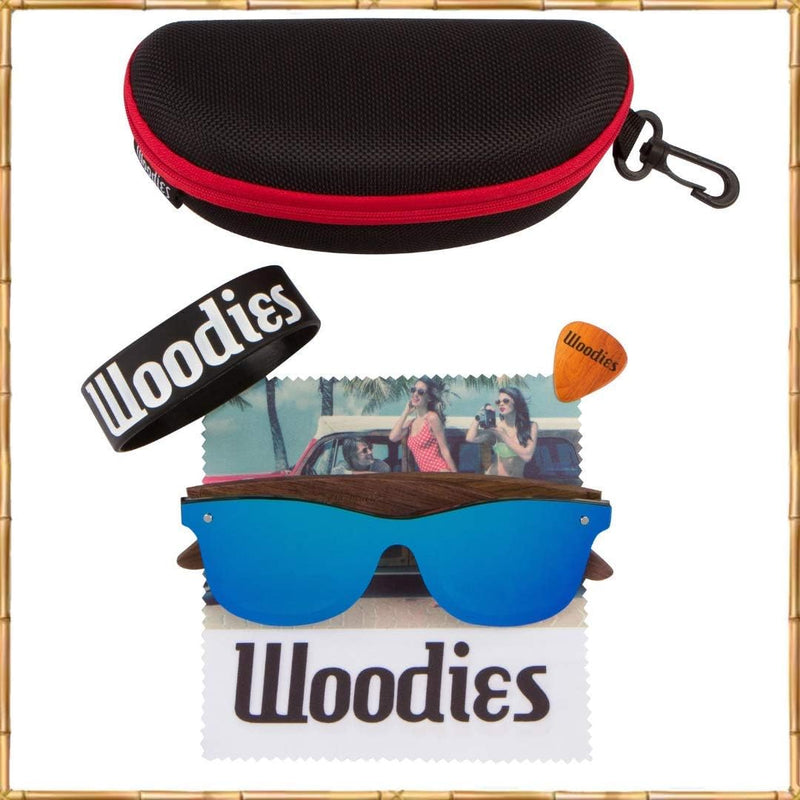 Woodies Oversize Flat Lens Mirrored Walnut Wood Polarized Sunglasses