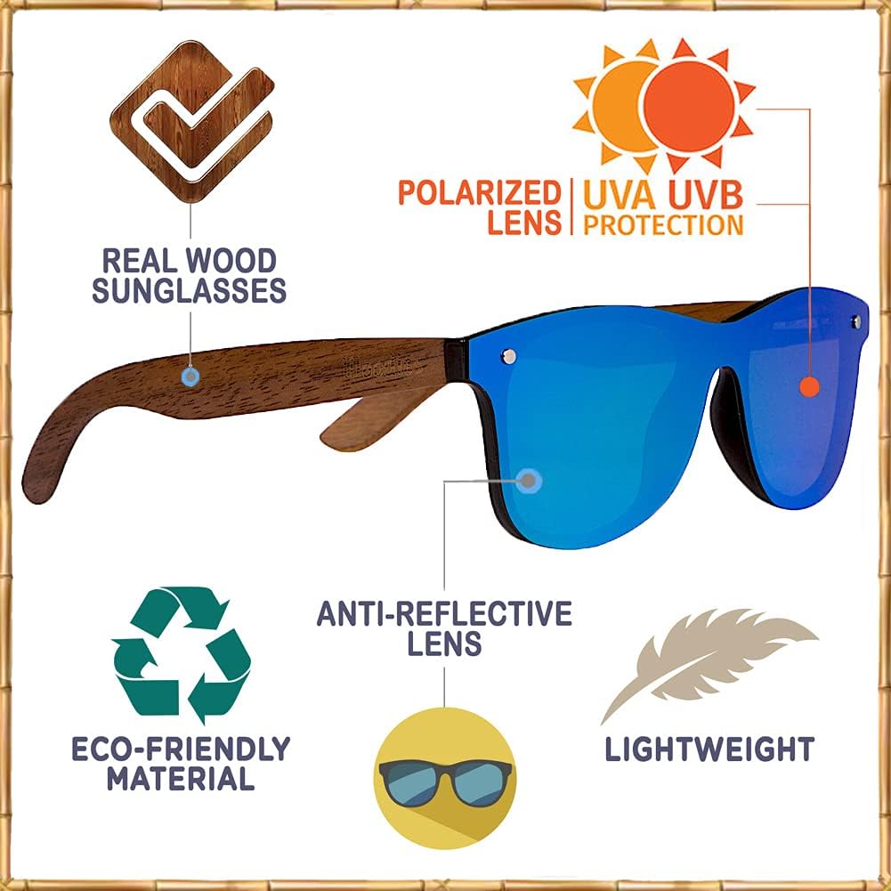 Woodies Oversize Flat Lens Mirrored Walnut Wood Polarized Sunglasses