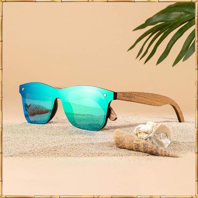 Woodies Oversize Flat Lens Mirrored Walnut Wood Polarized Sunglasses-Unisex Sunglasses-Reef Love