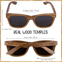 Woodies Polarized All-Wood Zebra Wood Sunglasses for Men and Women | Dark Lenses and Real Wooden Frame | 100% UVA/UVB Ray Protection