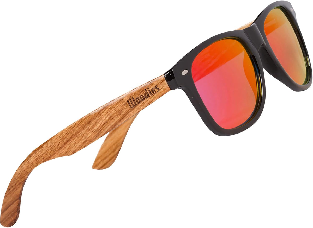 Woodies Zebra Wood Sunglasses with Mirrored Polarized Lens and Wooden Frame for Men and Women | 100% UVA/UVB Protection