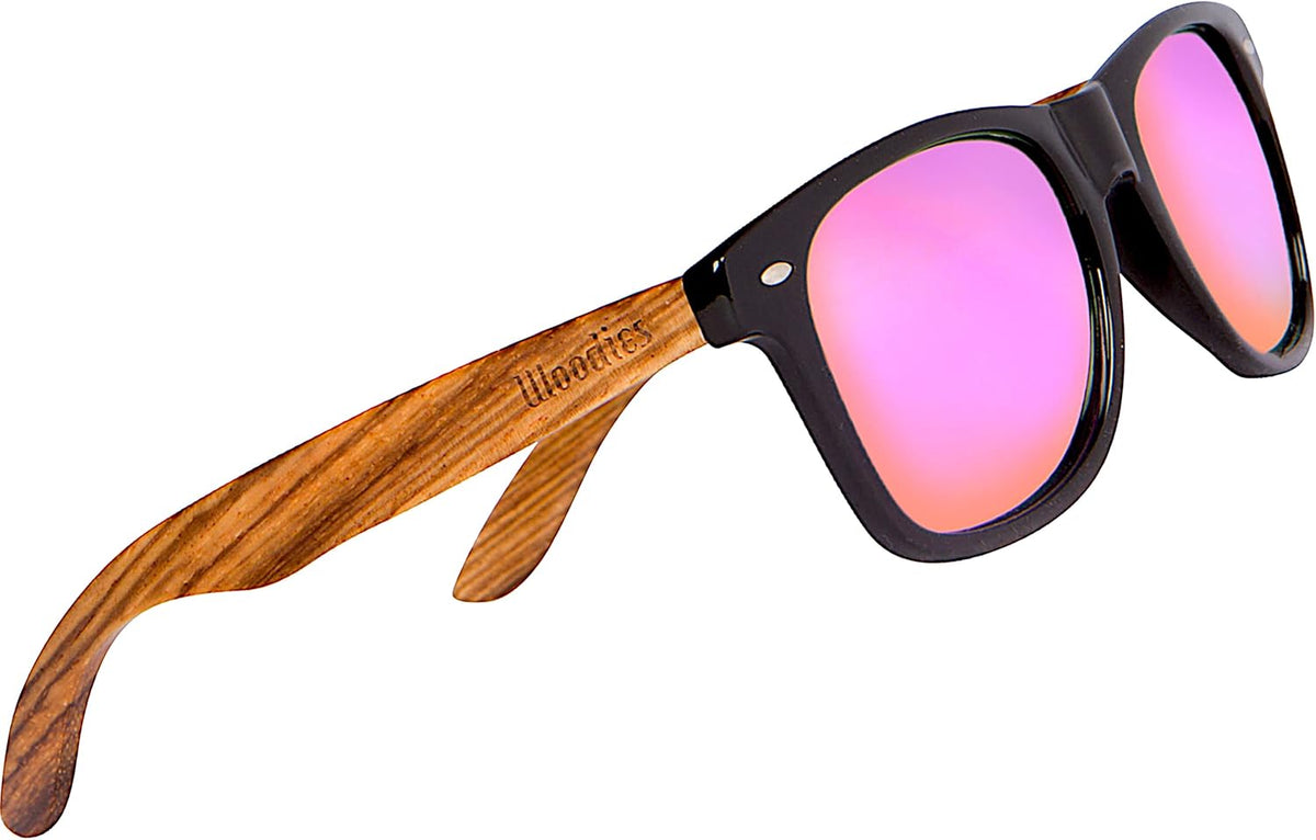 Woodies Zebra Wood Sunglasses with Mirrored Polarized Lens and Wooden Frame for Men and Women | 100% UVA/UVB Protection