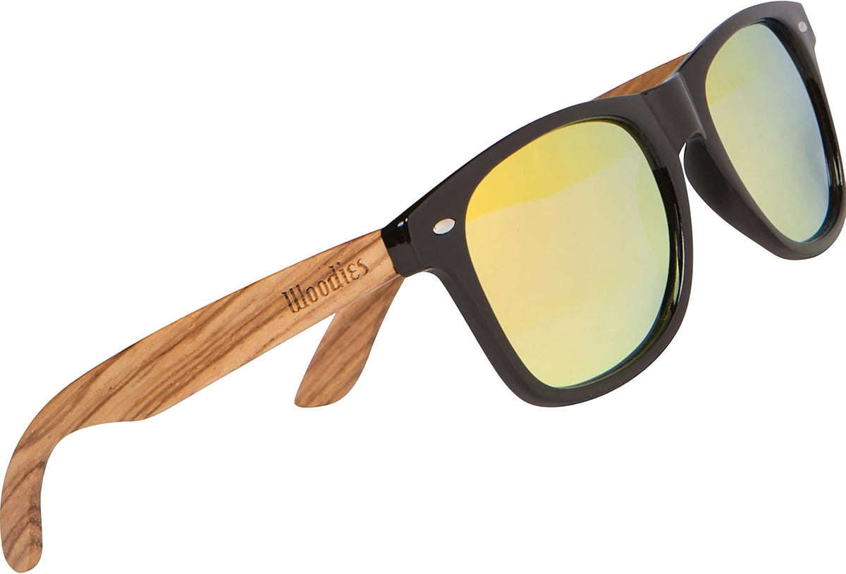 Woodies Zebra Wood Sunglasses with Mirrored Polarized Lens and Wooden Frame for Men and Women | 100% UVA/UVB Protection