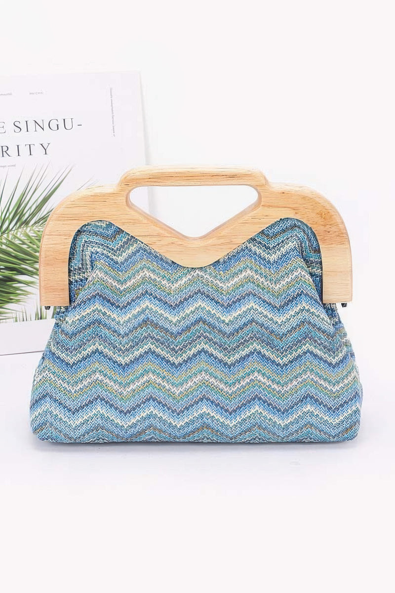 Woven Faux Wood Frame Clutch in blue