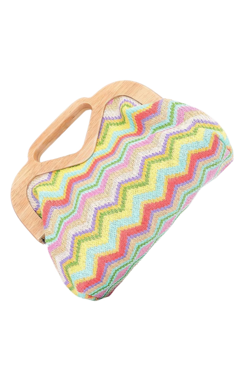 Woven Faux Wood Frame Clutch