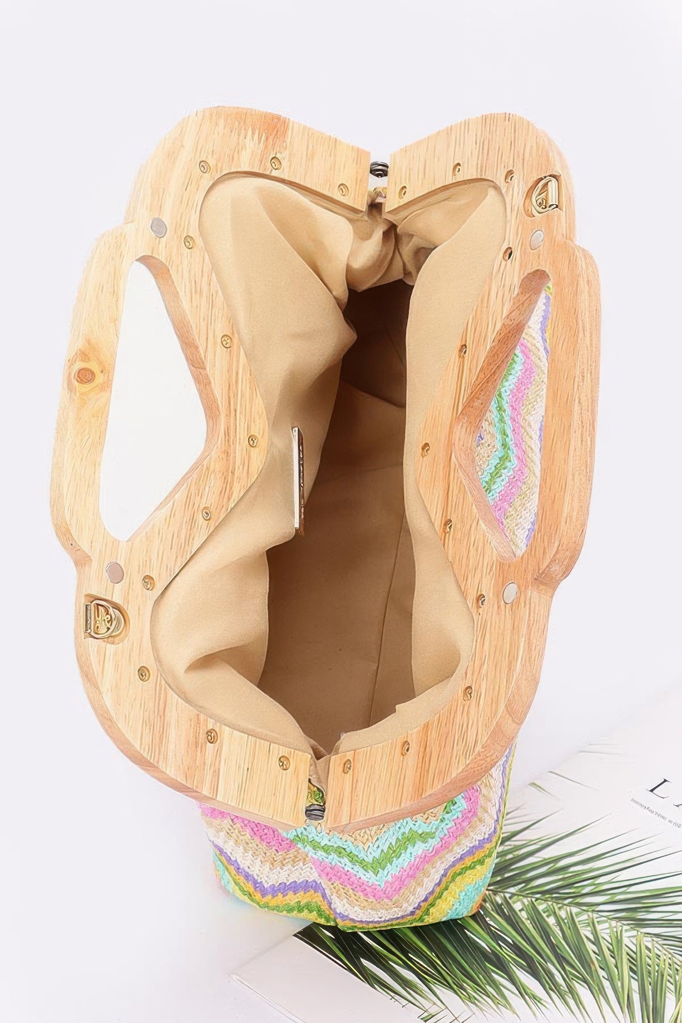 Woven Faux Wood Frame Clutch