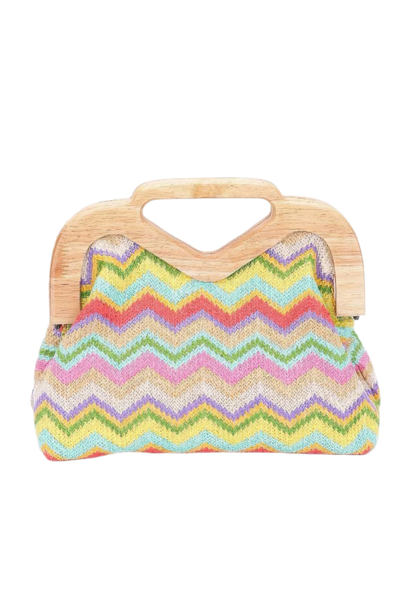 faux wood carry clutch multi color