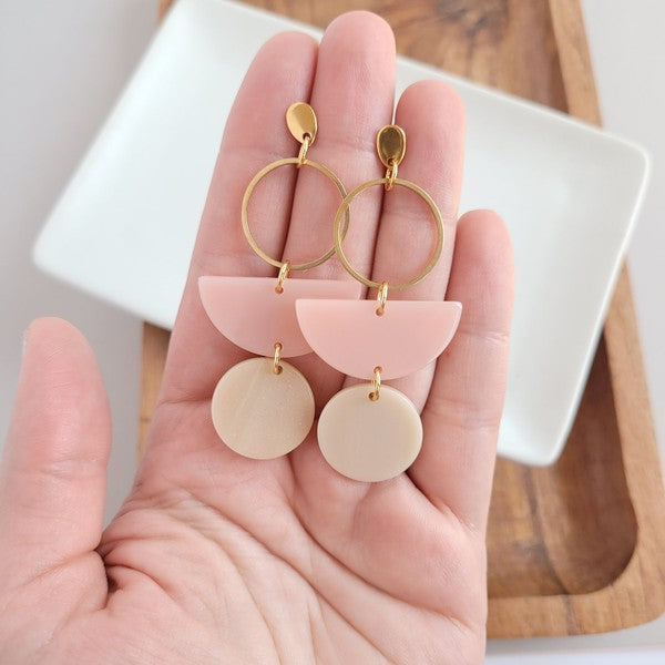Wren Earrings - Blush & Linen-Wren Earrings - Blush & Linen Wren is a statement dangle style that features multiple colors that blend perfectly together. 18k gold-plated stainless steel posts.