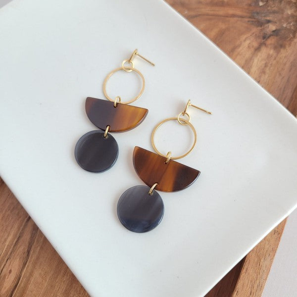 Wren Earrings - Walnut & Black-Wren Earrings - Walnut & Black Wren is a statement dangle style that features multiple colors that blend perfectly together. 18k plated rust resistant posts.