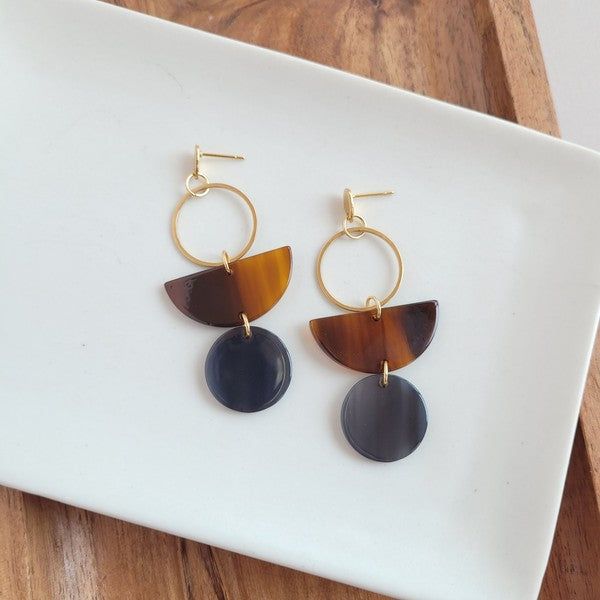 Wren Earrings - Walnut & Black-Wren Earrings - Walnut & Black Wren is a statement dangle style that features multiple colors that blend perfectly together. 18k plated rust resistant posts.