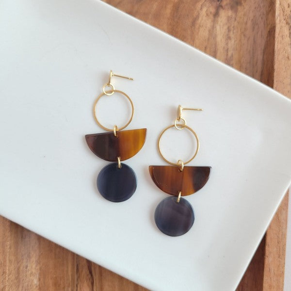 Wren Earrings - Walnut & Black-Wren Earrings - Walnut & Black Wren is a statement dangle style that features multiple colors that blend perfectly together. 18k plated rust resistant posts.