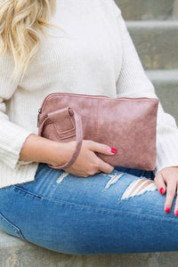 Wristlet Clutch-Chic vegan leather wristlet clutch with O-ring handle, zipper closure, and inner pockets. Perfect for everyday, travel, and date night looks.-Reef Love