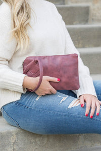 Wristlet Clutch-Chic vegan leather wristlet clutch with O-ring handle, zipper closure, and inner pockets. Perfect for everyday, travel, and date night looks.-Reef Love