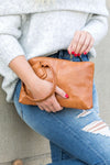 Wristlet Clutch-Chic vegan leather wristlet clutch with O-ring handle, zipper closure, and inner pockets. Perfect for everyday, travel, and date night looks.-Reef Love