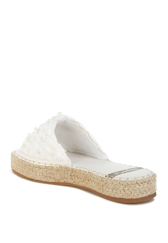 Yakna Pearl Embellished Woven Flatform Sandals-Reef Love