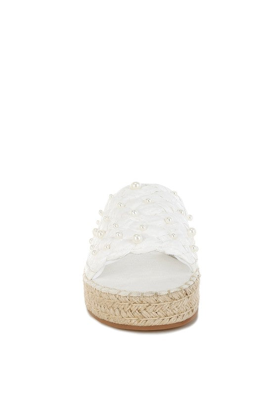 Yakna Pearl Embellished Woven Flatform Sandals-Reef Love