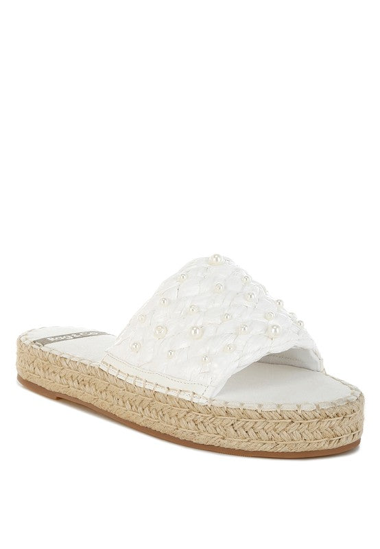 Yakna Pearl Embellished Woven Flatform Sandals-Reef Love