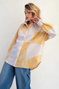 Yellow Stripe Mix Button Down Shirt-Refresh your wardrobe with the effortless charm of the Yellow & White Stripe Mix Button Down Shirt, a modern take on a classic staple, 100% cotton.