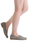 Shop Zaara Faux Suede Slip-On Loafers-Solid faux suede loafers with a classic metal buckle & low heel. Slip-on, round toe design perfect for workdays, casual outings & timeless everyday style.-available at Reef Love online boho-chic boutique