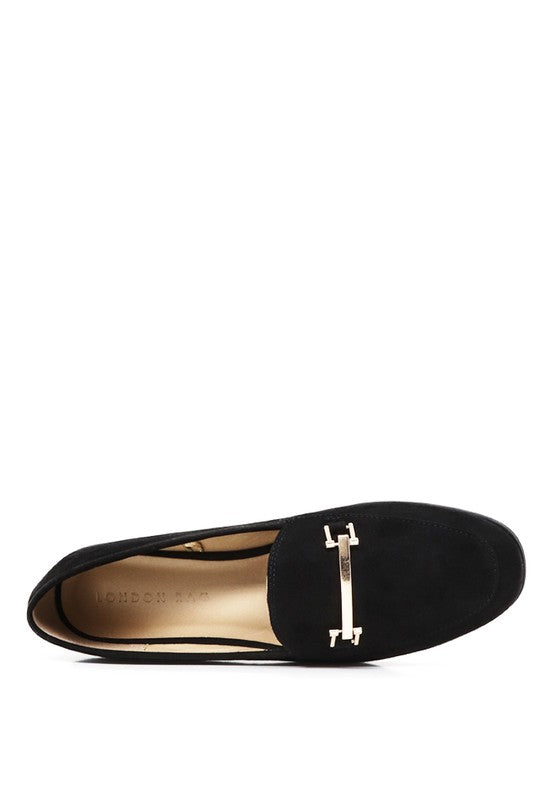 Shop Zaara Faux Suede Slip-On Loafers-Solid faux suede loafers with a classic metal buckle & low heel. Slip-on, round toe design perfect for workdays, casual outings & timeless everyday style.-available at Reef Love online boho-chic boutique