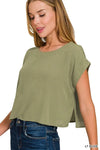 Zenana Woven Crinkle Gauze Crop Tee and Skirt Set, Light Olive
