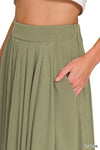 Zenana Woven Crinkle Gauze Crop Tee and Skirt Set, Light Olive
