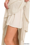 Zenana Woven Crinkle Gauze Crop Tee and Skirt Set, Sand Beige