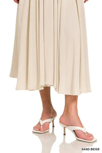 Zenana Woven Crinkle Gauze Crop Tee and Skirt Set, Sand Beige