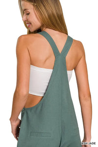 Zenana Woven Knot Strap Cropped Overalls