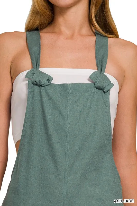 Zenana Woven Knot Strap Cropped Overalls