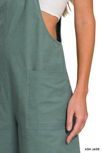 Zenana Woven Knot Strap Cropped Overalls