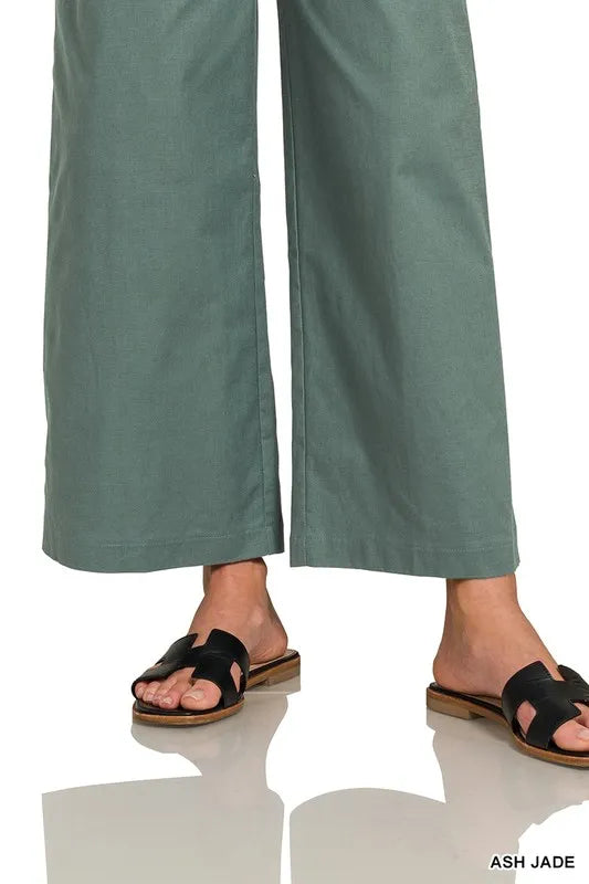 Zenana Woven Knot Strap Cropped Overalls