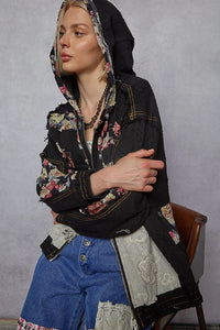 Zip Up Floral and Lace Patch Bomber Jacket-Jacket-Reef Love