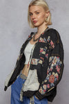 Zip Up Floral and Lace Patch Bomber Jacket-Jacket-Reef Love