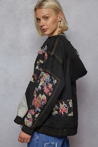 Zip Up Floral and Lace Patch Bomber Jacket-Jacket-Reef Love