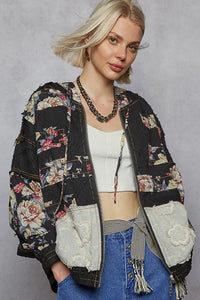 Zip Up Floral and Lace Patch Bomber Jacket-Jacket-Reef Love