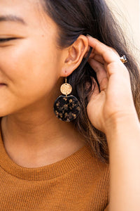 Zoey Earrings - Black & Bronze-Zoey Earrings - Black & Bronze Zoey is our statement earring that really showcases the colors and patterns in our acrylics with a large circle charm. 