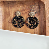 Zoey Earrings - Black & Bronze-Zoey Earrings - Black & Bronze Zoey is our statement earring that really showcases the colors and patterns in our acrylics with a large circle charm. 
