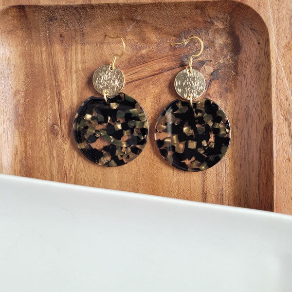 Zoey Earrings - Black & Bronze-Zoey Earrings - Black & Bronze Zoey is our statement earring that really showcases the colors and patterns in our acrylics with a large circle charm. 