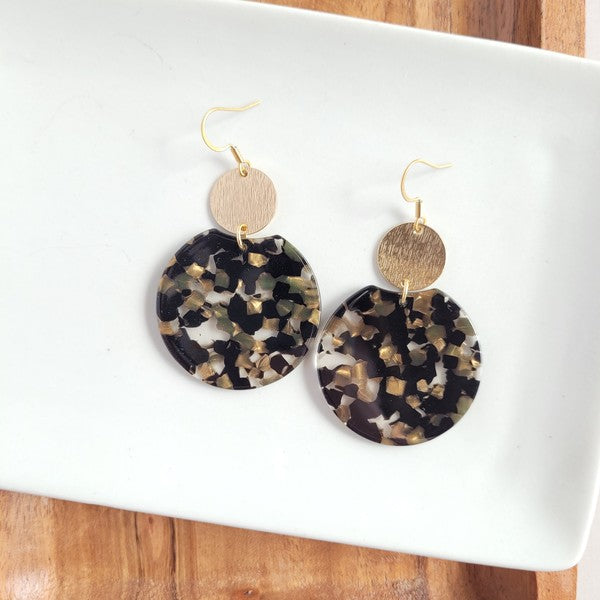 Zoey Earrings - Black & Bronze-Zoey Earrings - Black & Bronze Zoey is our statement earring that really showcases the colors and patterns in our acrylics with a large circle charm. 