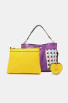 Women’s Three piece handbag set includes a Large Shoulder Bag, a Solid Bag, and a charming Heart Coin Pouch.