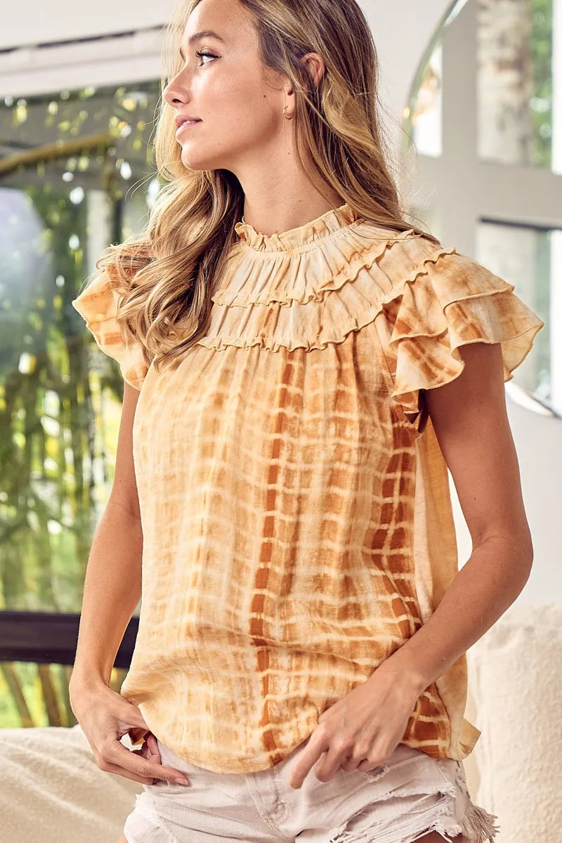 Tiered Ruffle Neck Tie Dye Top-Reef Love