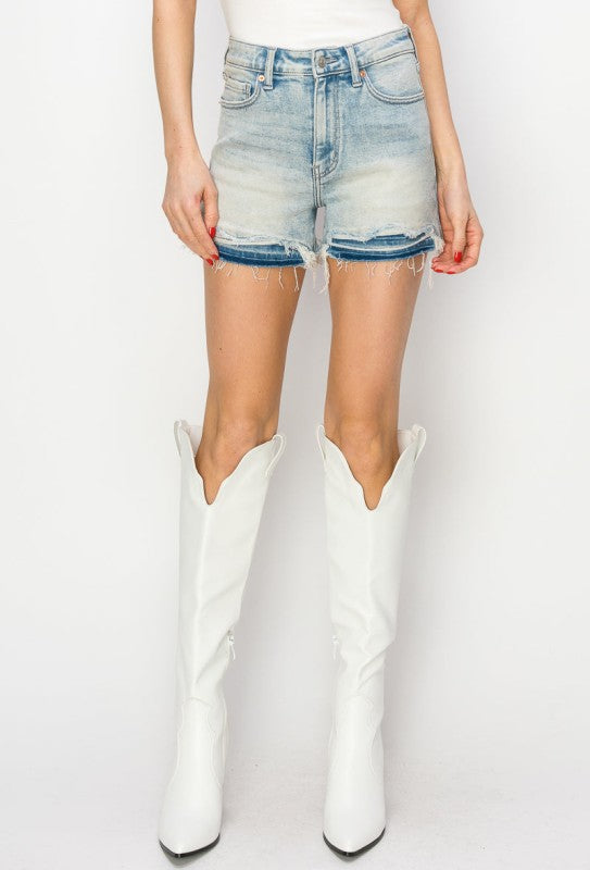 High Rise Patch Released Hem Shorts-Artemis Vintage-Reef Love