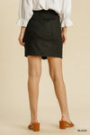 Black Linen Blend Button Down Skirt
