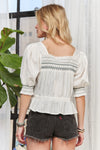 Smocked Puff Sleeve Peasant Blouse-Reef Love