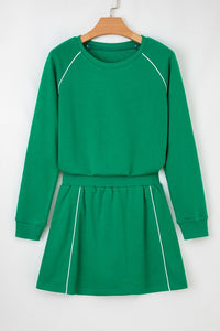 Contrast Piping Pullover and Mini Skirt Outfit Set-Reef Love