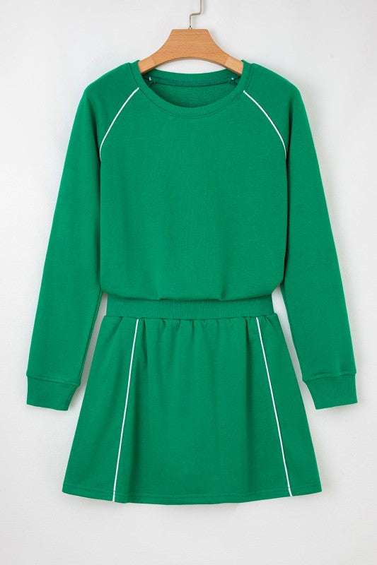 Contrast Piping Pullover and Mini Skirt Outfit Set-Reef Love